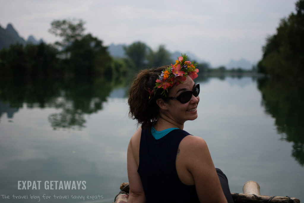 Enjoying the scenery from my bamboo raft. Yangshou, Guilin